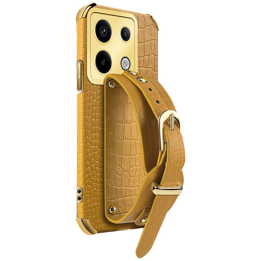 For Xiaomi Redmi Note 13 Pro 5G / Poco X6 5G Case PU Leather+TPU Wristband Phone Cover - Yellow