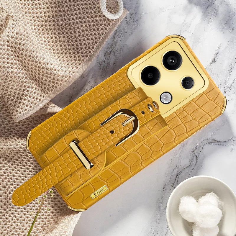 For Xiaomi Redmi Note 13 Pro 5G / Poco X6 5G Case PU Leather+TPU Wristband Phone Cover - Yellow