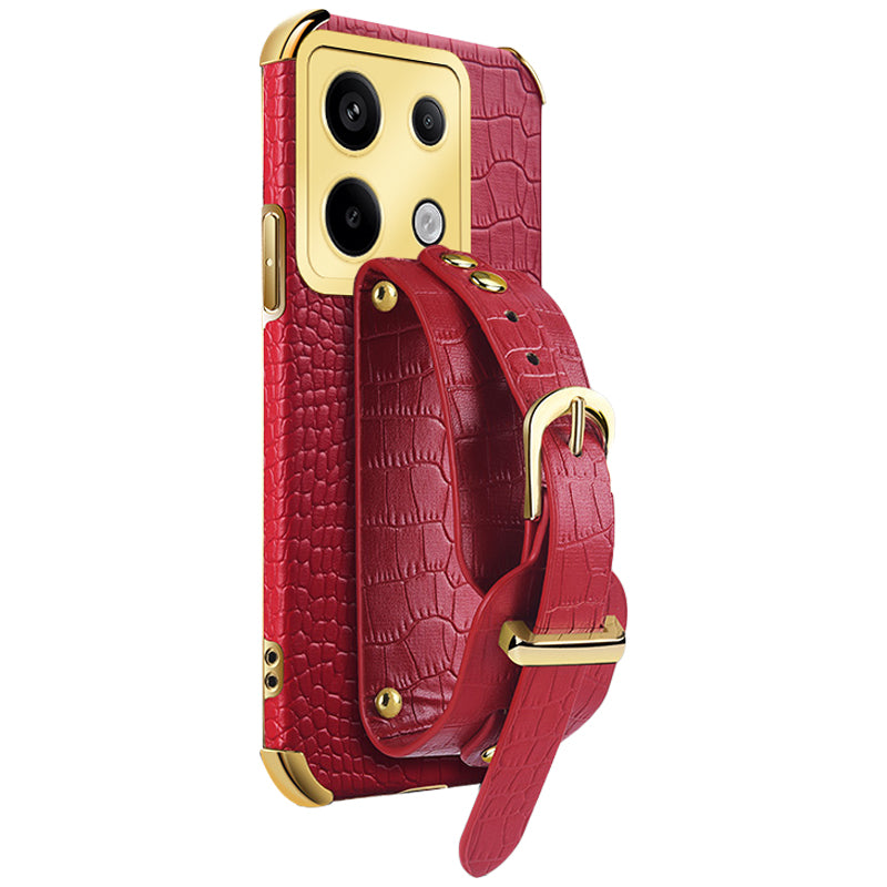 For Xiaomi Redmi Note 13 Pro 5G / Poco X6 5G Case PU Leather+TPU Wristband Phone Cover - Red