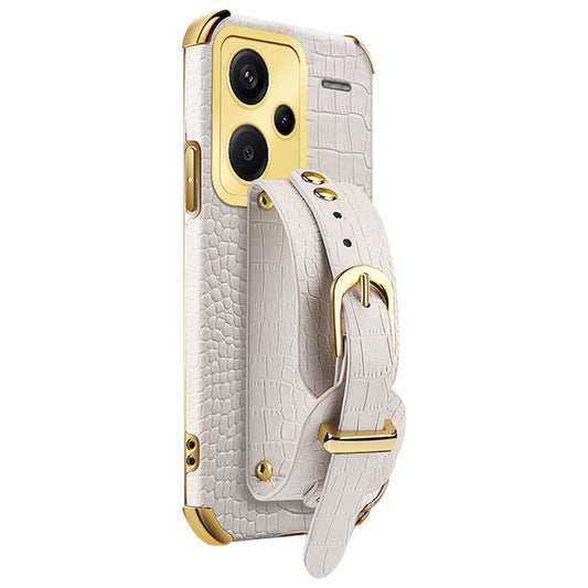 For Xiaomi Redmi Note 13 Pro+ 5G Case Crocodile Texture Wristband Electroplating Phone Cover - White