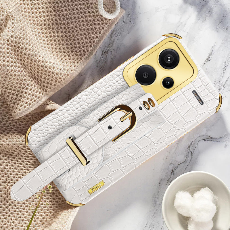 For Xiaomi Redmi Note 13 Pro+ 5G Case Crocodile Texture Wristband Electroplating Phone Cover - White