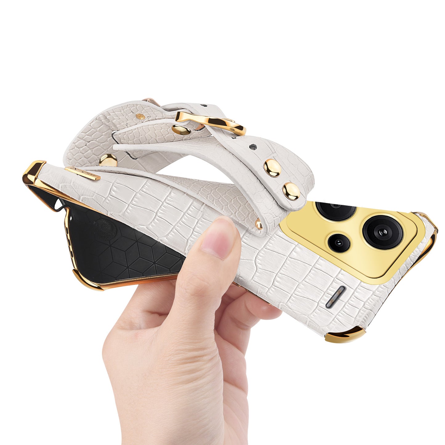 For Xiaomi Redmi Note 13 Pro+ 5G Case Crocodile Texture Wristband Electroplating Phone Cover - Green