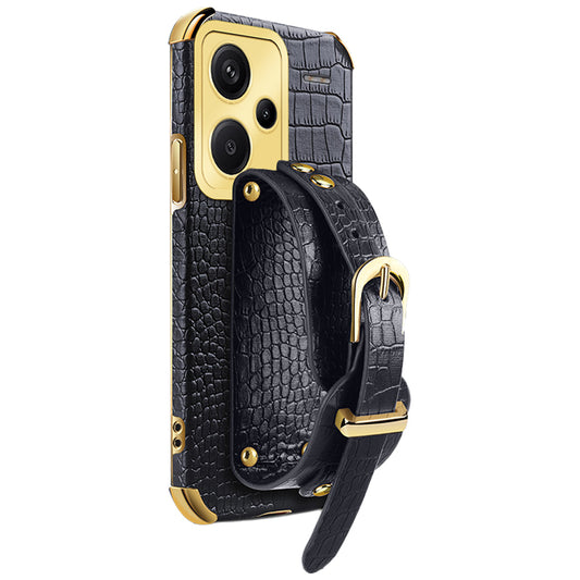 For Xiaomi Redmi Note 13 Pro+ 5G Case Crocodile Texture Wristband Electroplating Phone Cover - Black