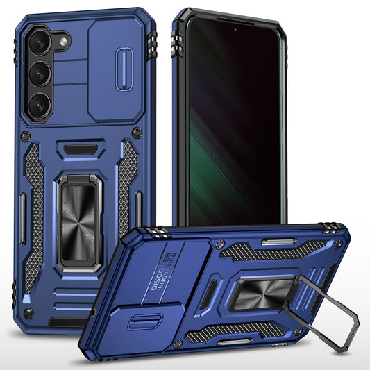 Armor Series For Samsung Galaxy S24+ Case Anti-fall PC+TPU Metal Kickstand Phone Shell Cover - Navy Blue