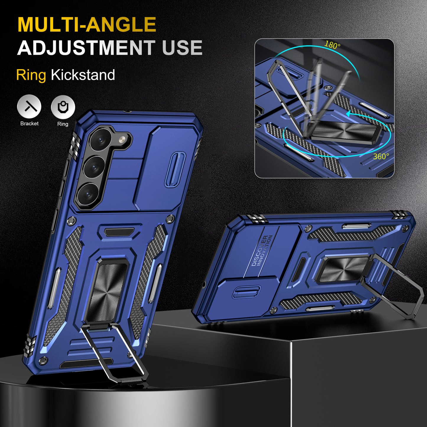 Armor Series For Samsung Galaxy S24+ Case Anti-fall PC+TPU Metal Kickstand Phone Shell Cover - Navy Blue