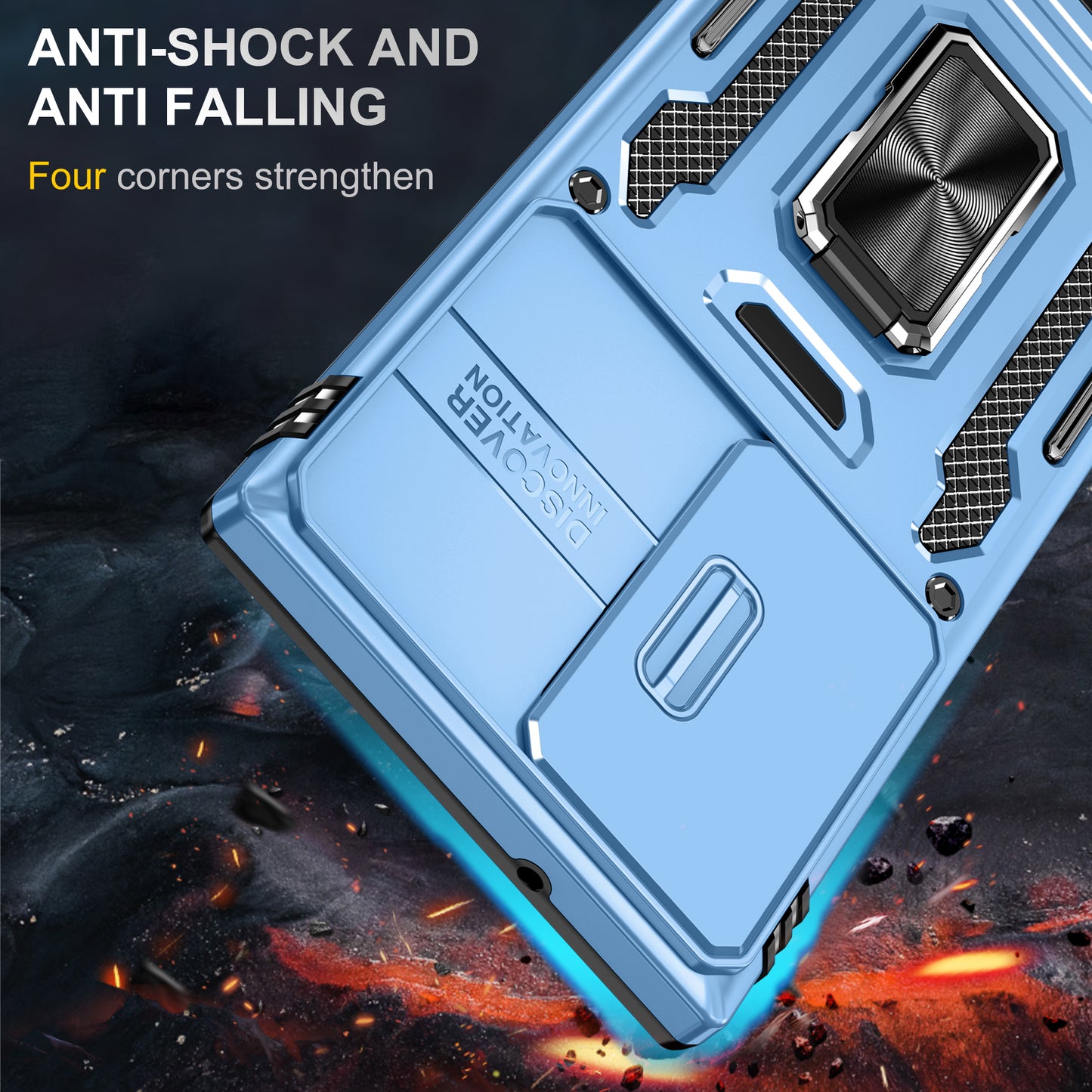 Armor Series For Samsung Galaxy S24 Ultra Case Slide Lens Protection Shockproof PC+TPU Kickstand Phone Cover - Light Blue