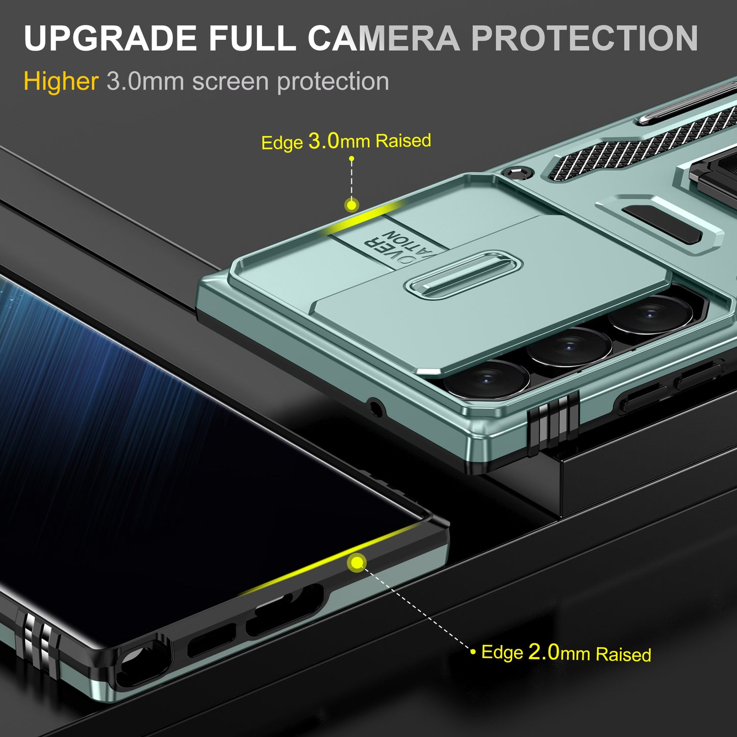 Armor Series For Samsung Galaxy S24 Ultra Case Slide Lens Protection Shockproof PC+TPU Kickstand Phone Cover - Green