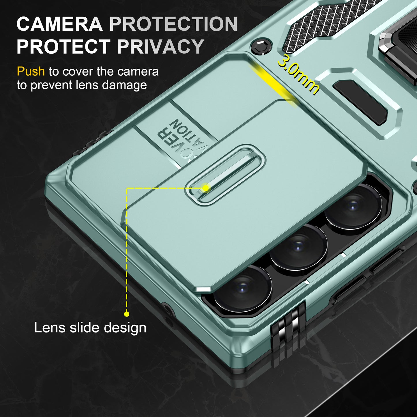 Armor Series For Samsung Galaxy S24 Ultra Case Slide Lens Protection Shockproof PC+TPU Kickstand Phone Cover - Green
