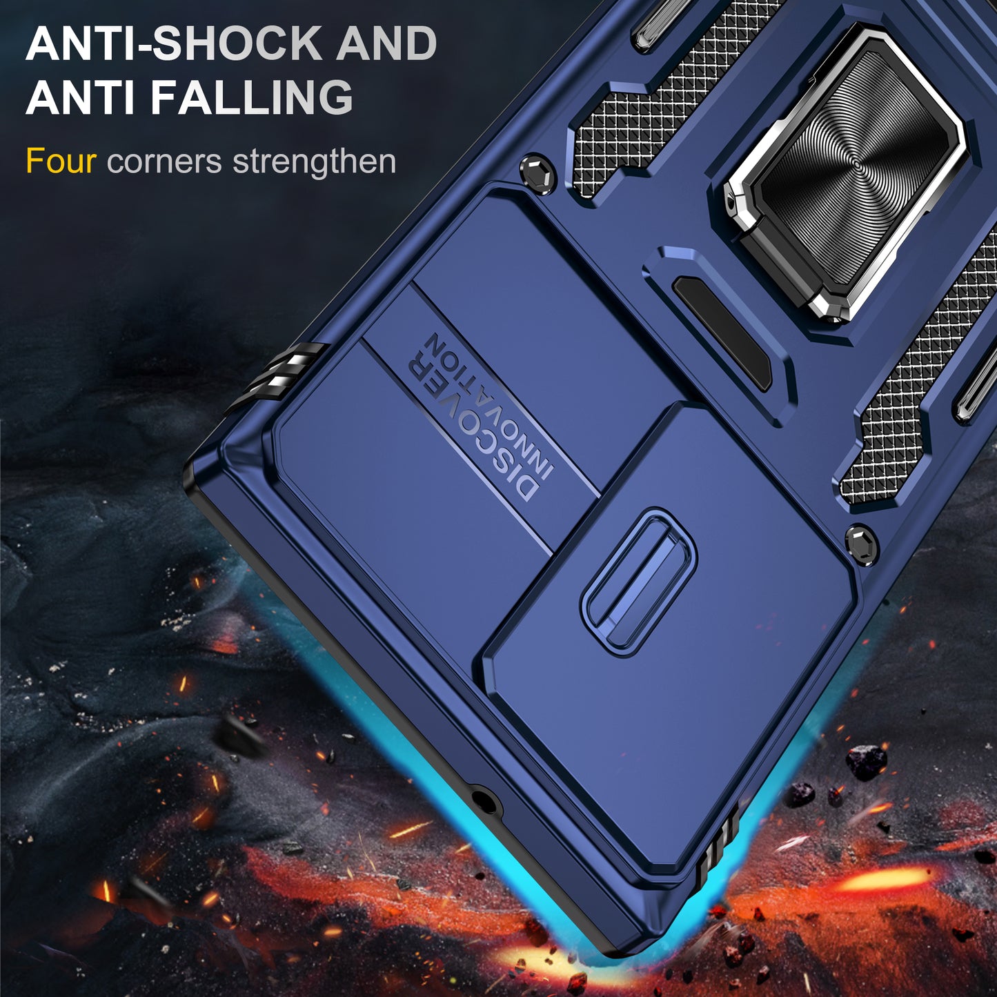 Armor Series For Samsung Galaxy S24 Ultra Case Slide Lens Protection Shockproof PC+TPU Kickstand Phone Cover - Navy Blue
