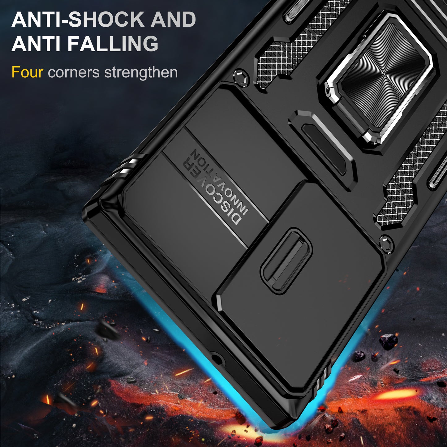 Armor Series For Samsung Galaxy S24 Ultra Case Slide Lens Protection Shockproof PC+TPU Kickstand Phone Cover - Black