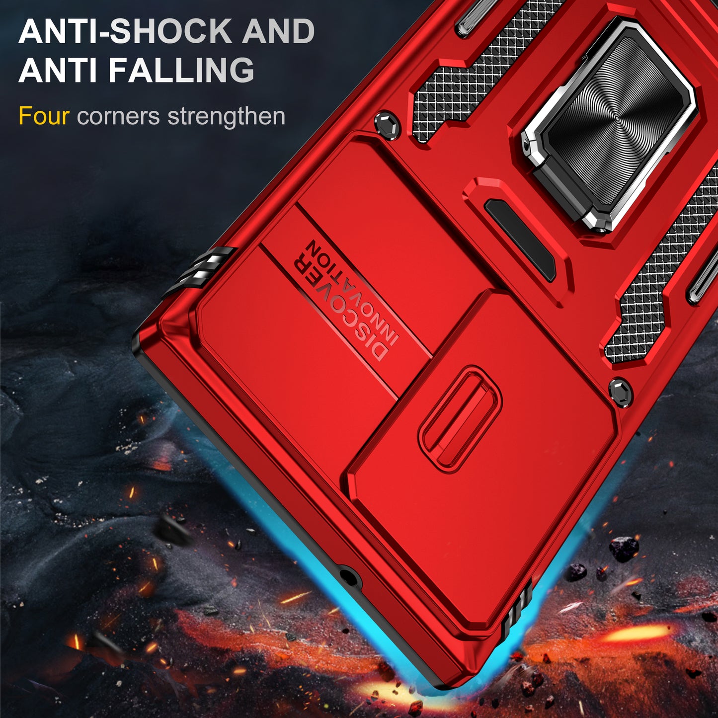 Armor Series For Samsung Galaxy S24 Ultra Case Slide Lens Protection Shockproof PC+TPU Kickstand Phone Cover -  Red