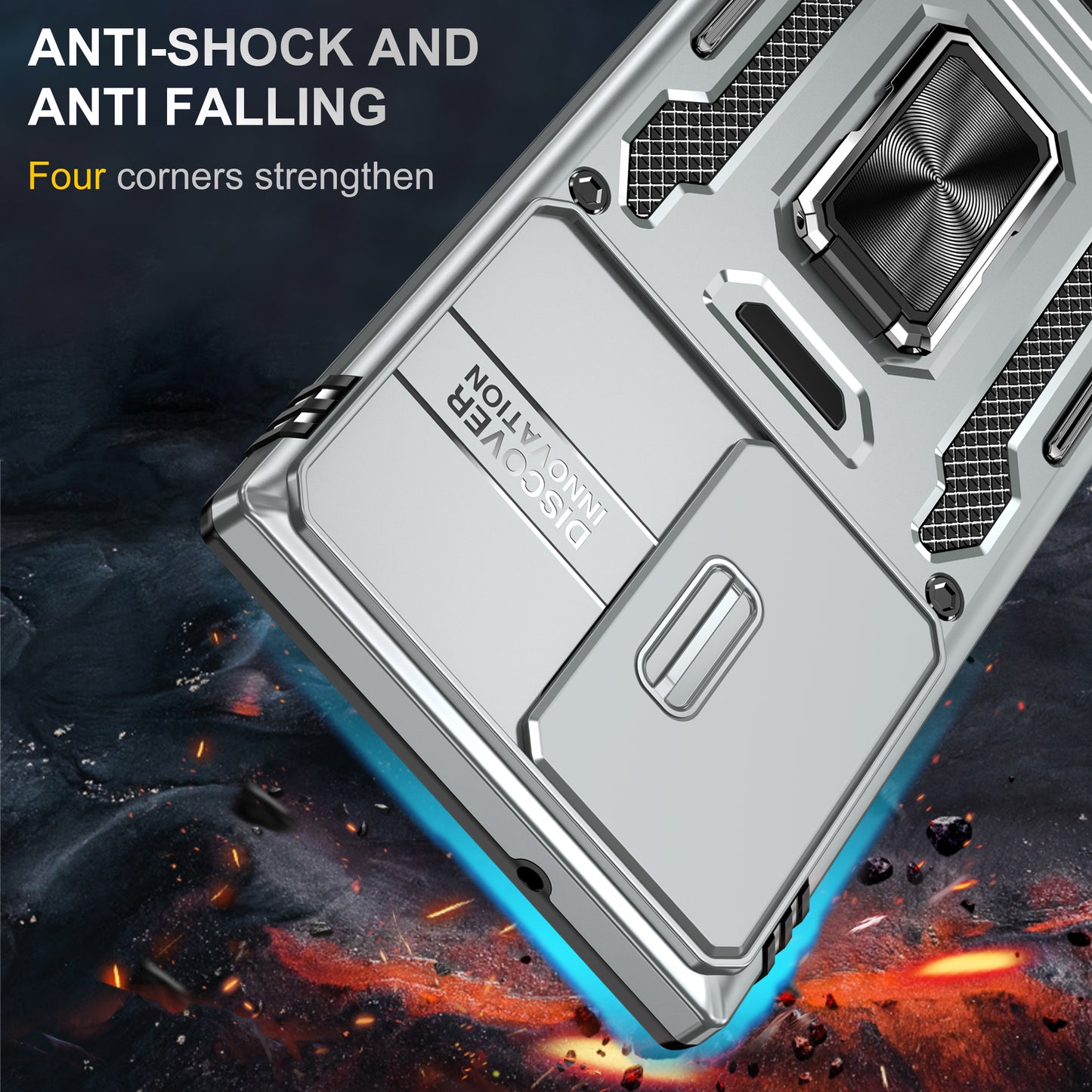 Armor Series For Samsung Galaxy S24 Ultra Case Slide Lens Protection Shockproof PC+TPU Kickstand Phone Cover - Grey