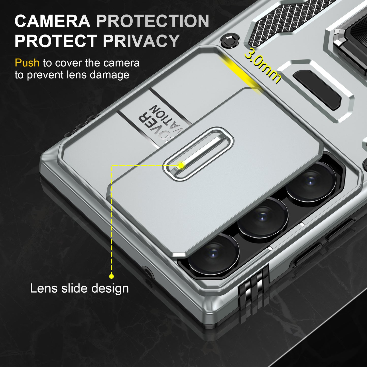 Armor Series For Samsung Galaxy S24 Ultra Case Slide Lens Protection Shockproof PC+TPU Kickstand Phone Cover - Grey