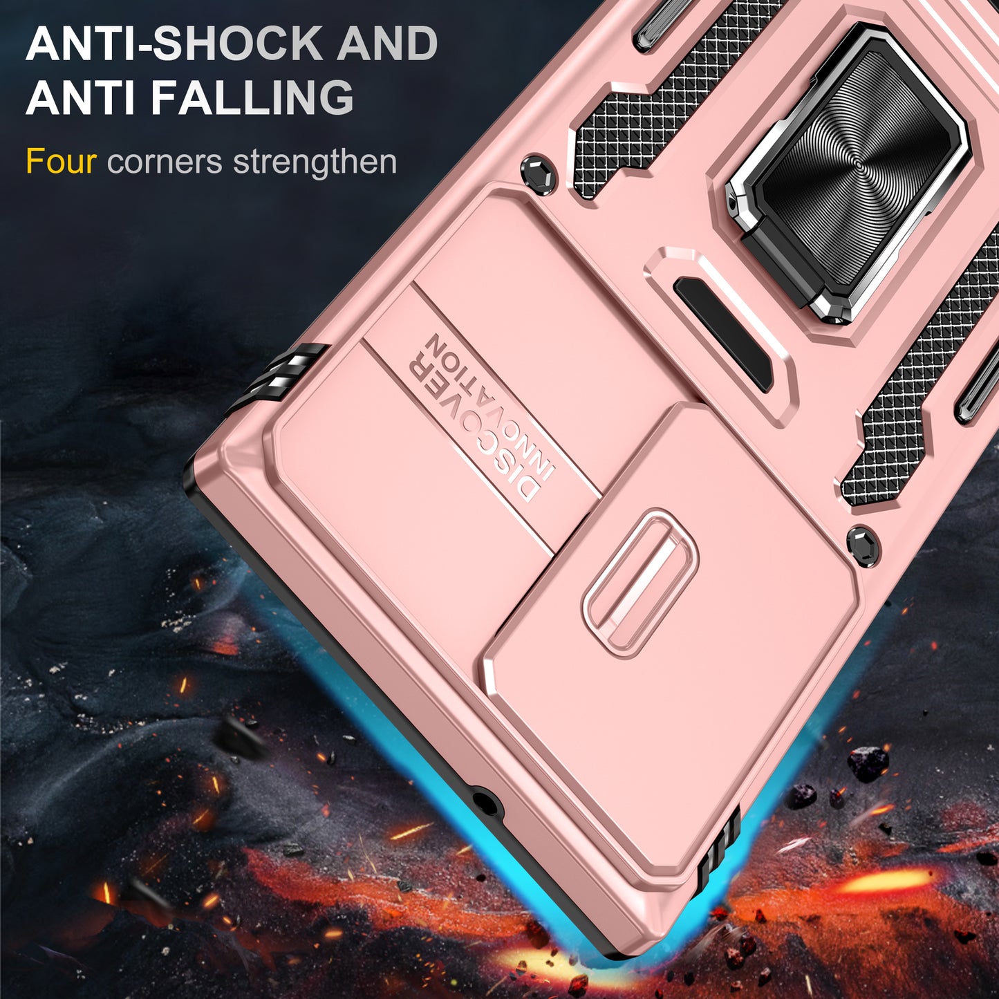Armor Series For Samsung Galaxy S24 Ultra Case Slide Lens Protection Shockproof PC+TPU Kickstand Phone Cover - Rose Gold