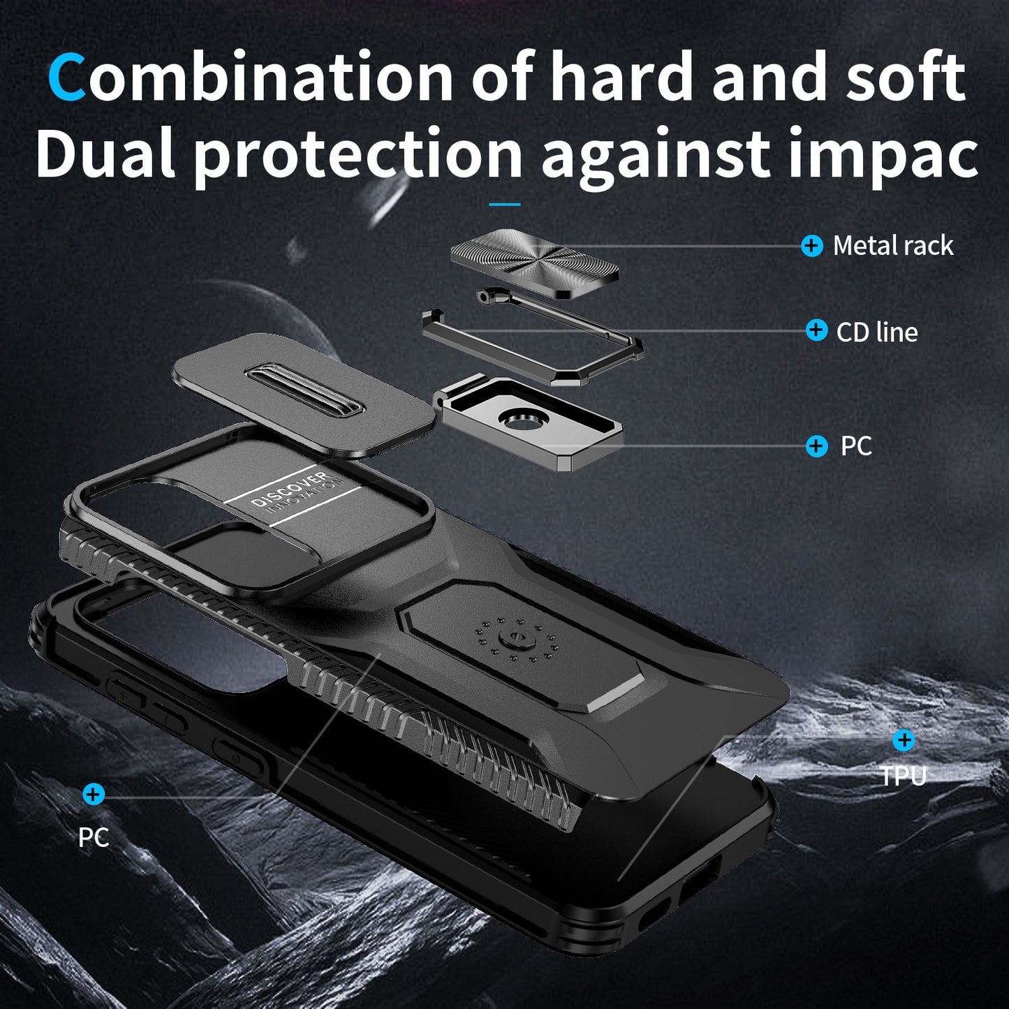 For Samsung Galaxy S24+ Case Kickstand Slide Lens Protection Phone Cover - Black