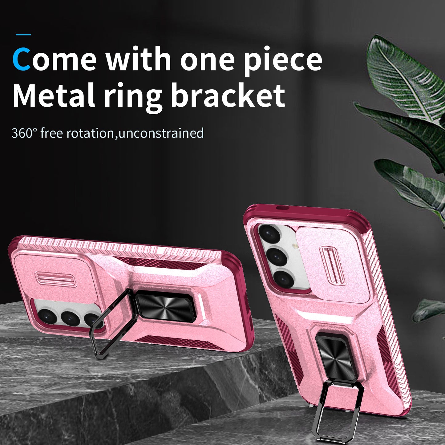 For Samsung Galaxy S24+ Case Kickstand Slide Lens Protection Phone Cover - Pink+Rose