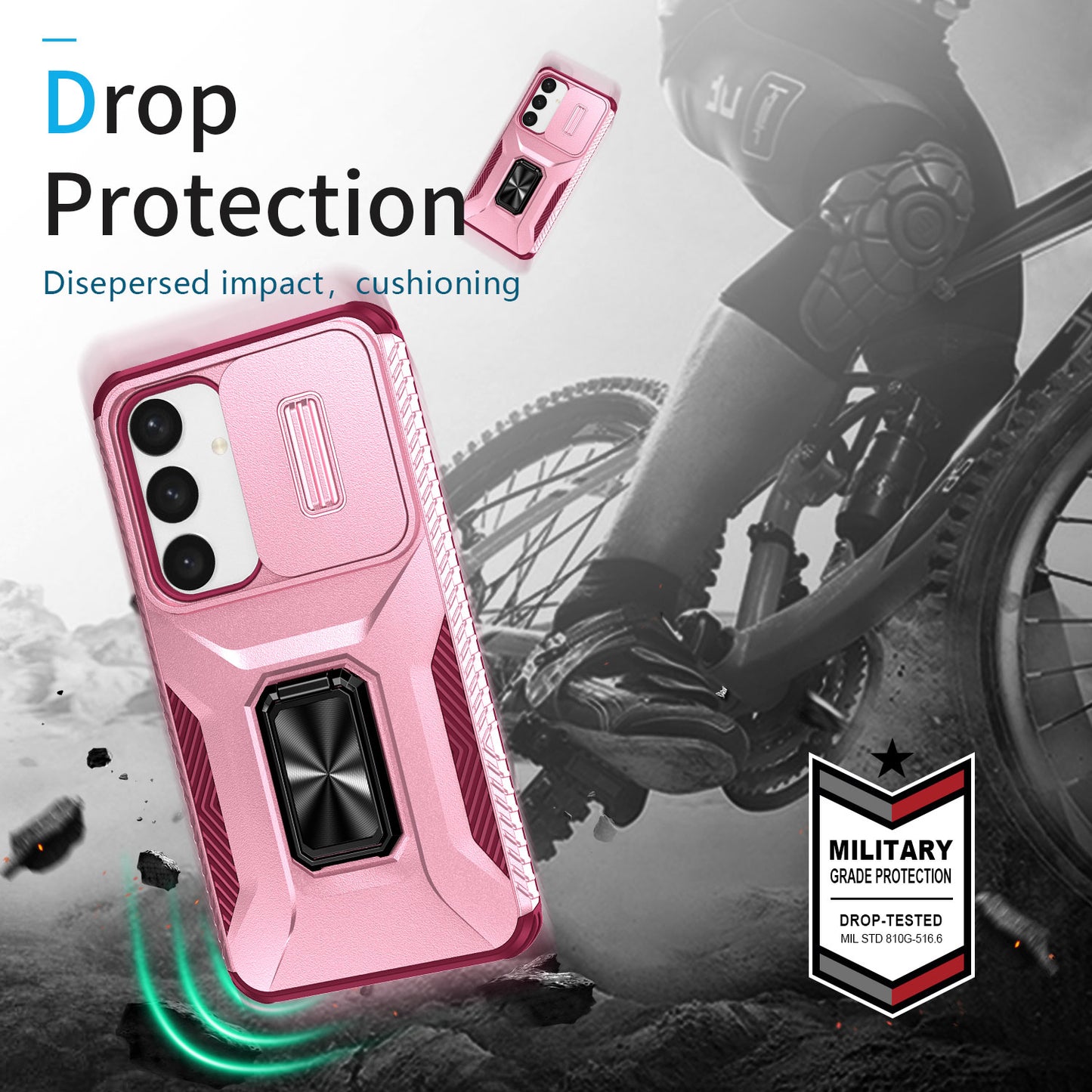 For Samsung Galaxy S24+ Case Kickstand Slide Lens Protection Phone Cover - Pink+Rose