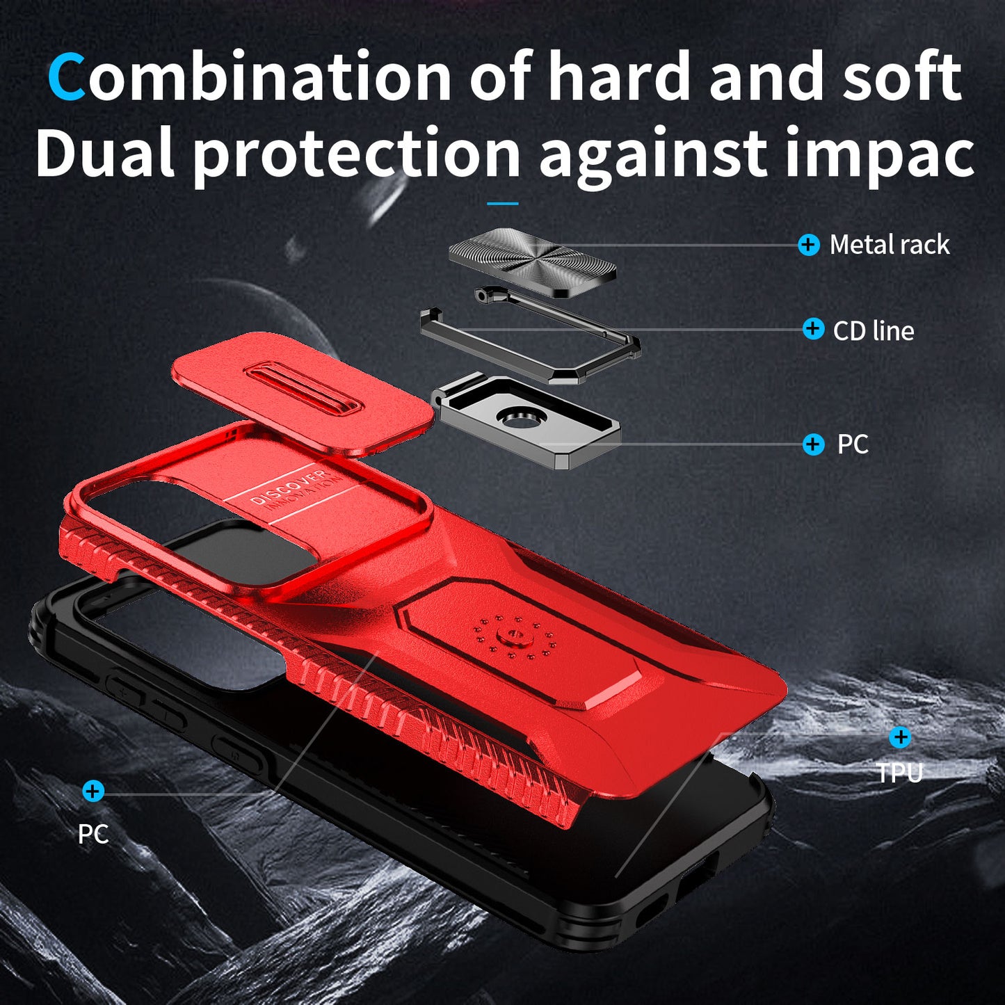 For Samsung Galaxy S24+ Case Kickstand Slide Lens Protection Phone Cover - Red