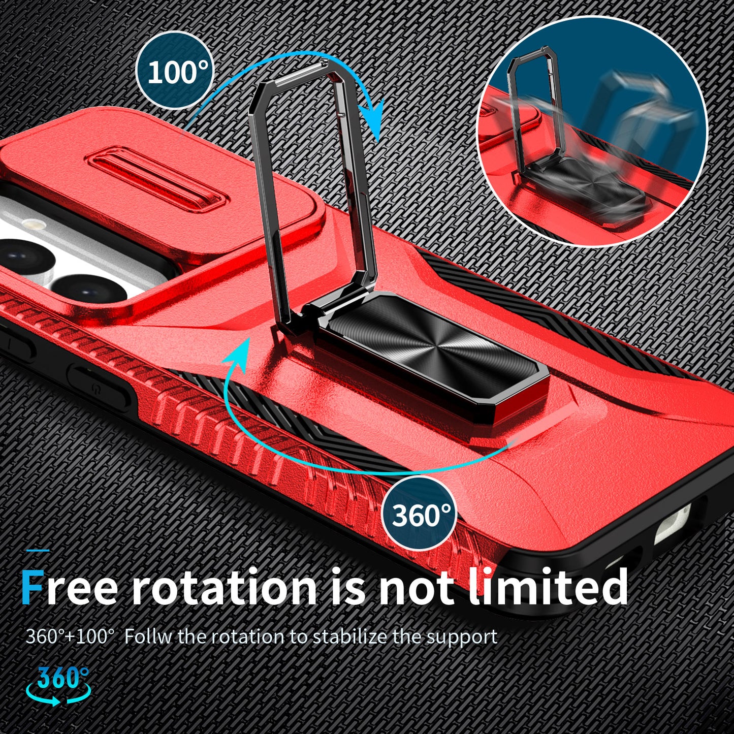 For Samsung Galaxy S24+ Case Kickstand Slide Lens Protection Phone Cover - Red