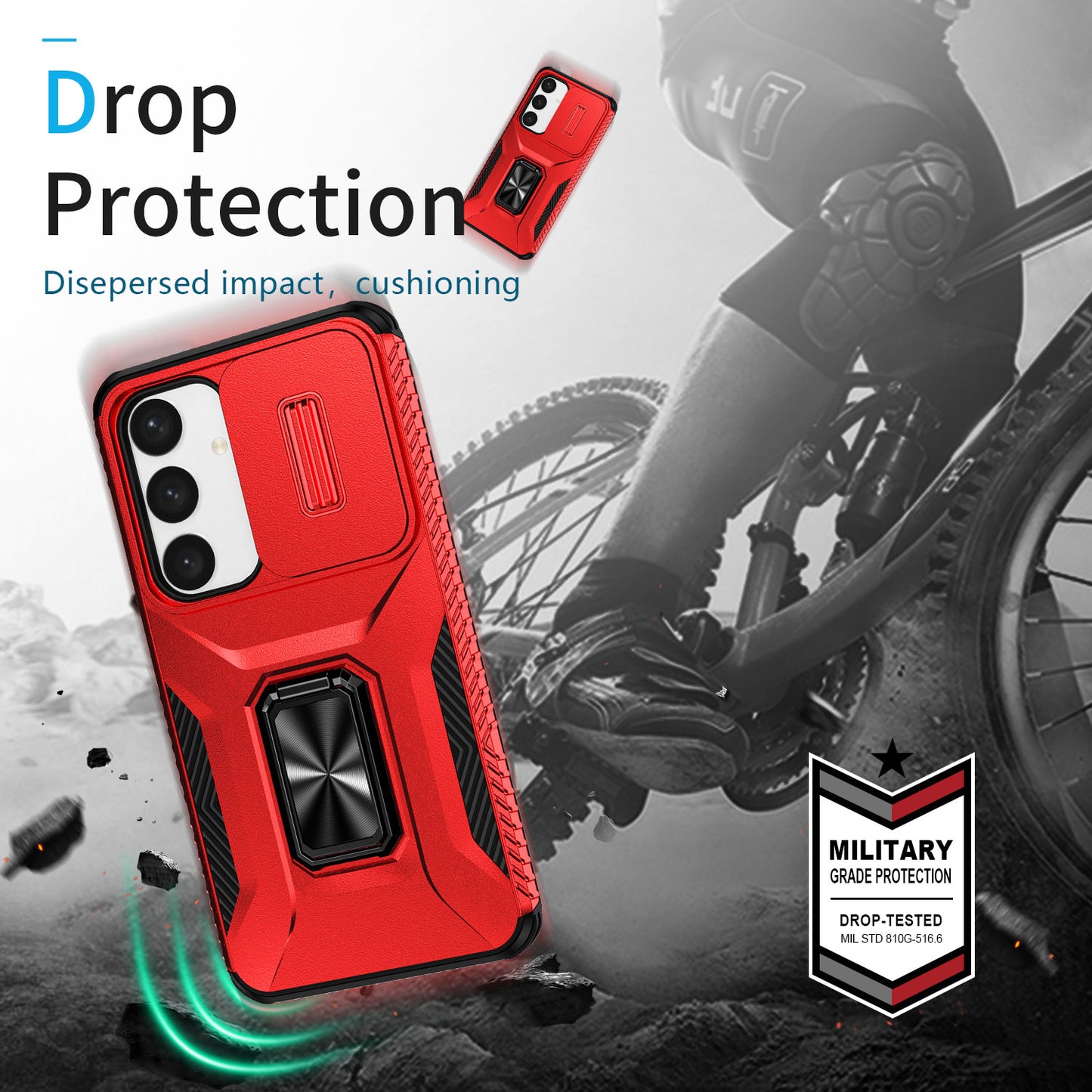 For Samsung Galaxy S24+ Case Kickstand Slide Lens Protection Phone Cover - Red