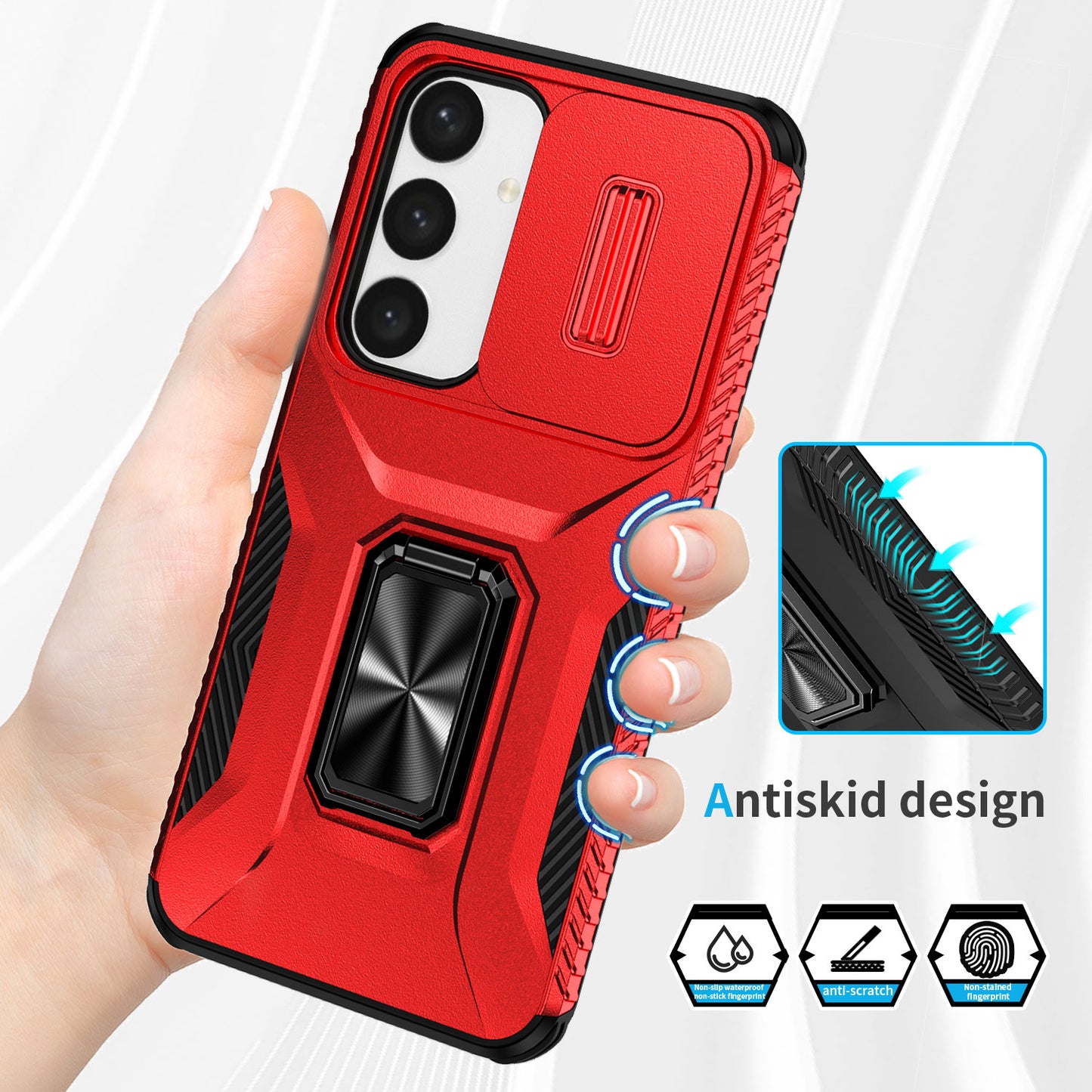 For Samsung Galaxy S24+ Case Kickstand Slide Lens Protection Phone Cover - Red