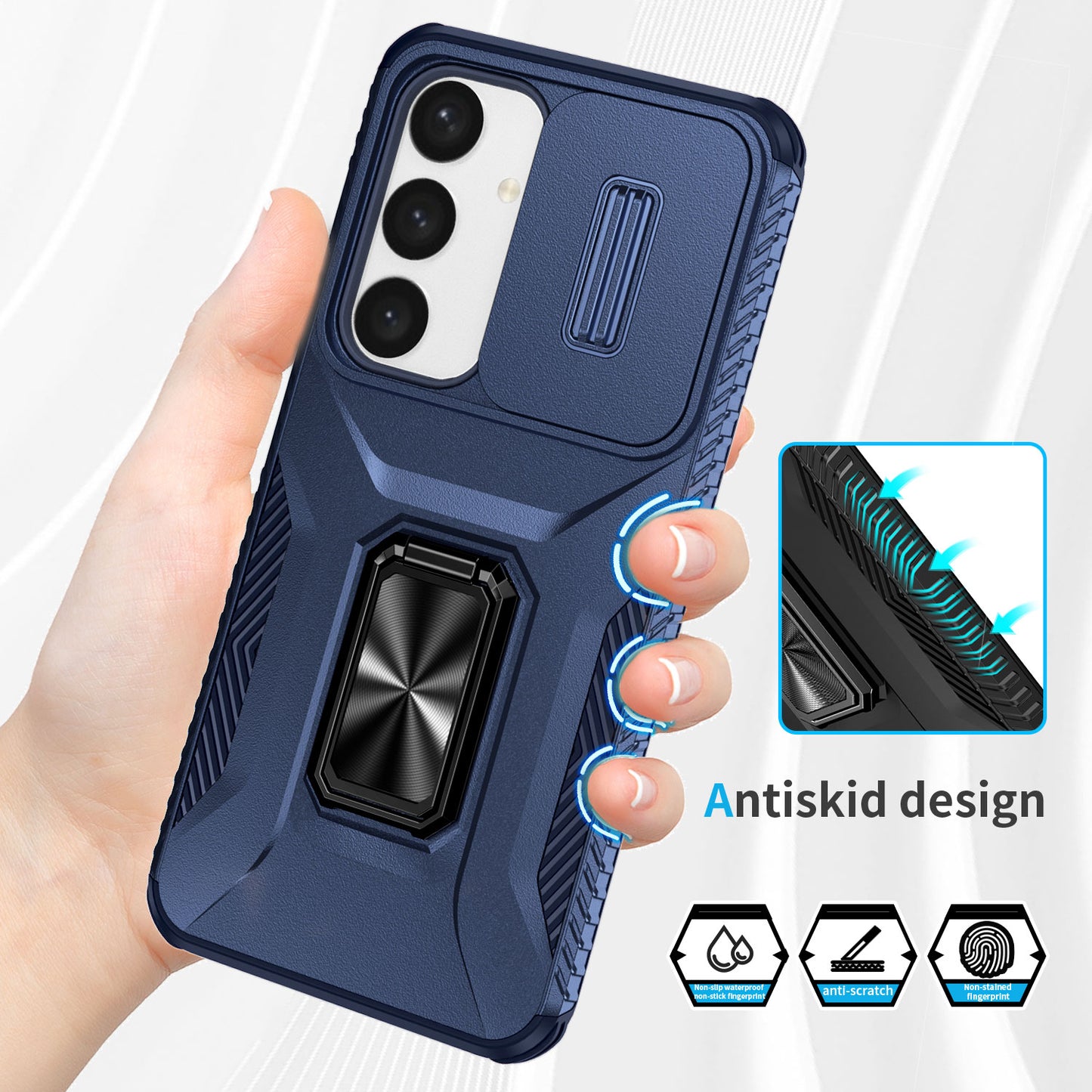 For Samsung Galaxy S24+ Case Kickstand Slide Lens Protection Phone Cover - Blue