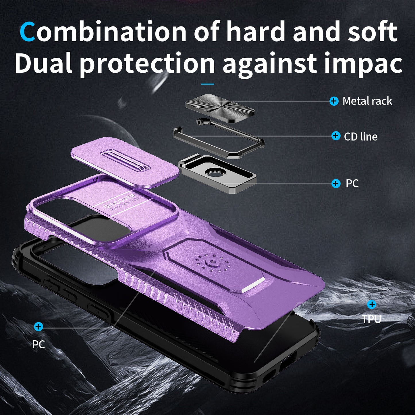 For Samsung Galaxy S24+ Case Kickstand Slide Lens Protection Phone Cover - Purple