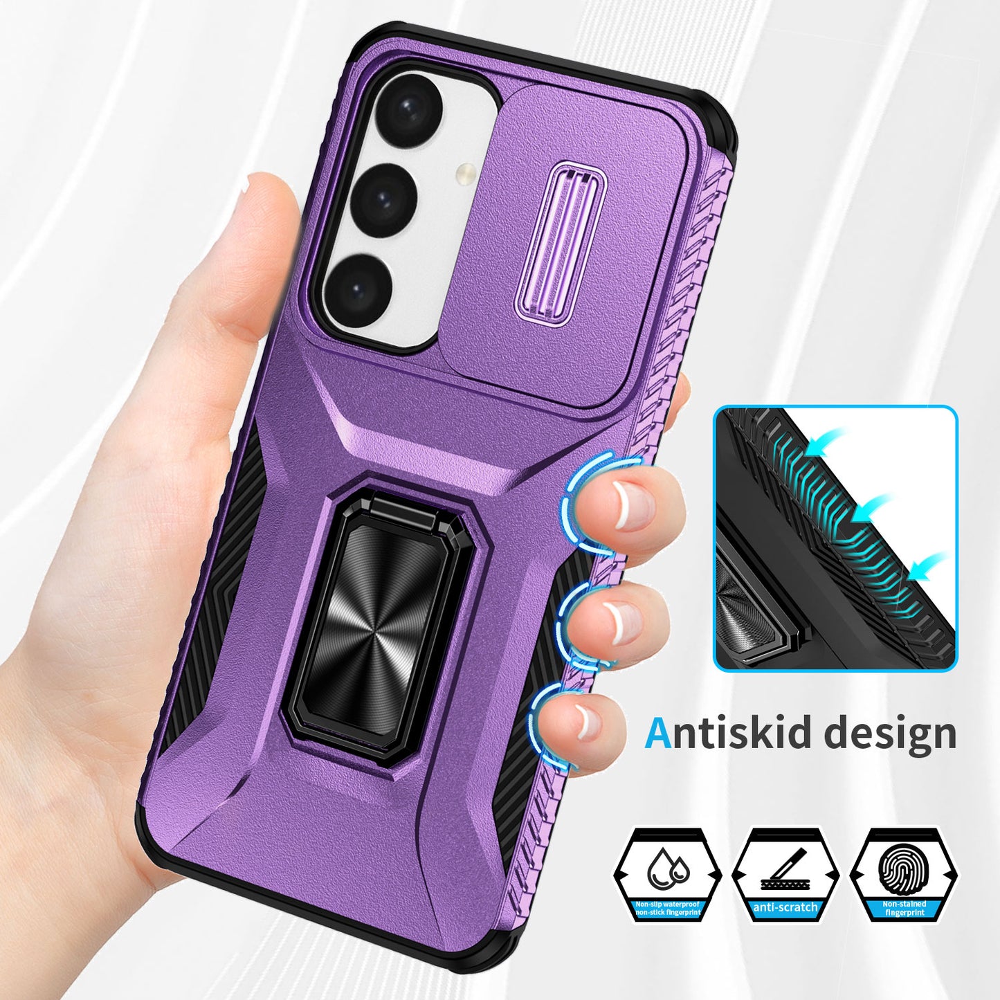 For Samsung Galaxy S24+ Case Kickstand Slide Lens Protection Phone Cover - Purple