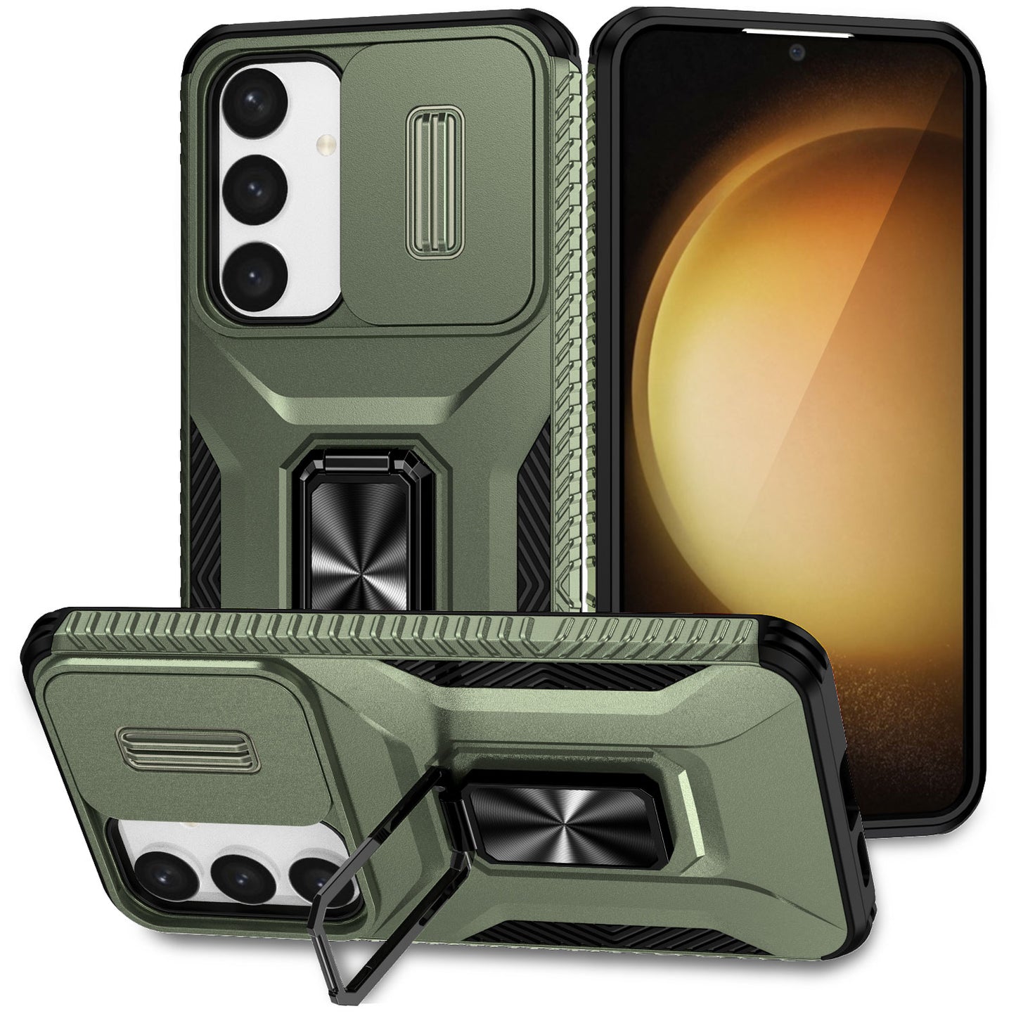 For Samsung Galaxy S24 Case Kickstand PC+TPU Phone Cover Support Magnetic Car Mount - Green
