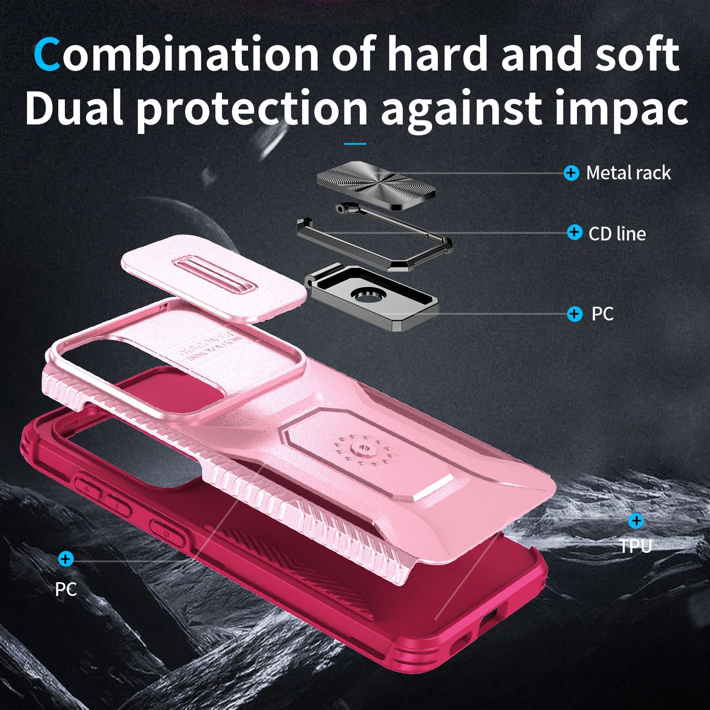 For Samsung Galaxy S24 Case Kickstand PC+TPU Phone Cover Support Magnetic Car Mount - Pink+Rose
