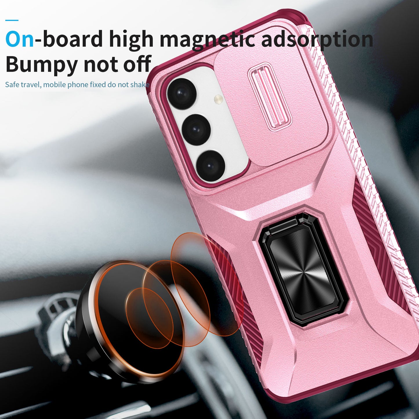 For Samsung Galaxy S24 Case Kickstand PC+TPU Phone Cover Support Magnetic Car Mount - Pink+Rose