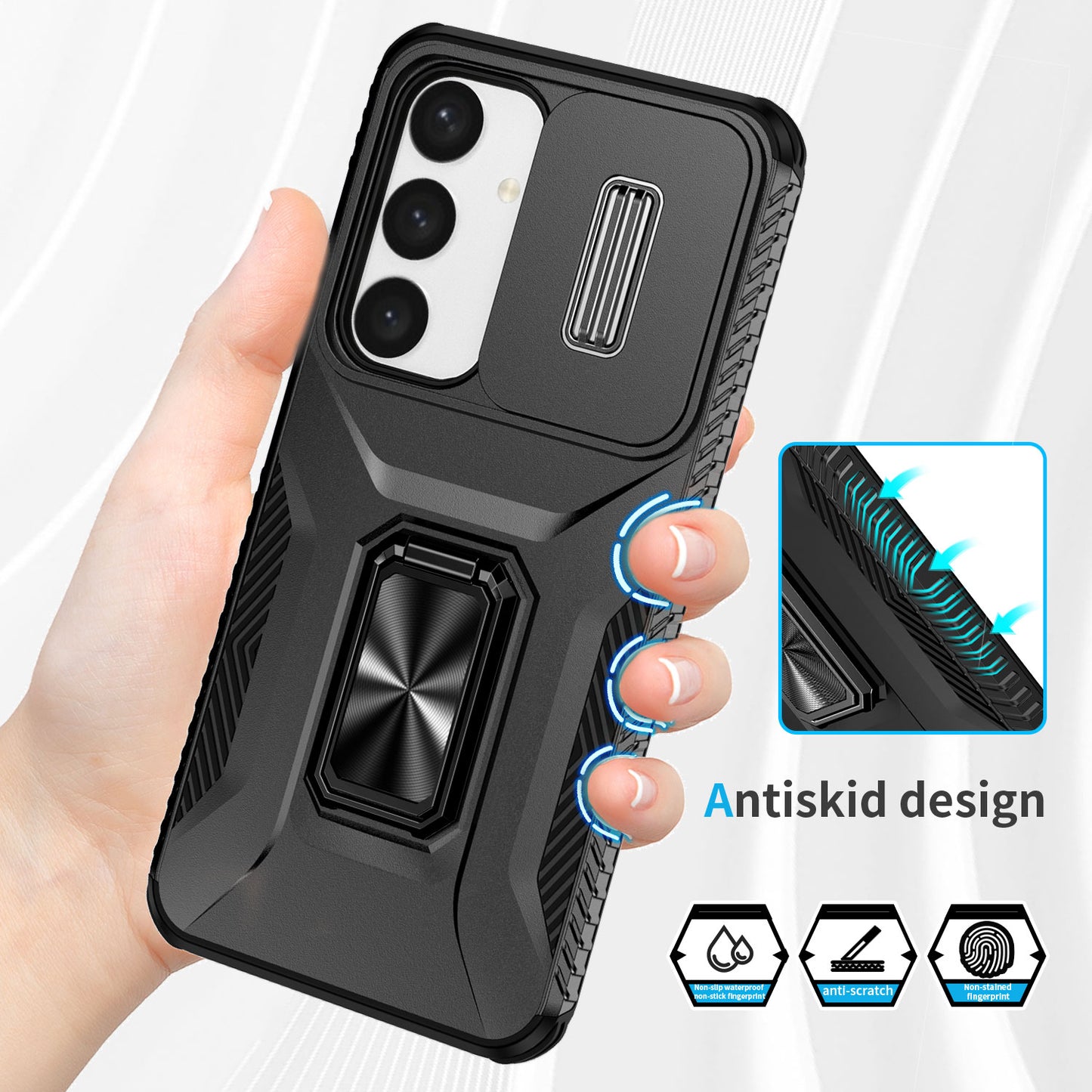 For Samsung Galaxy S24 Case Kickstand PC+TPU Phone Cover Support Magnetic Car Mount - Black