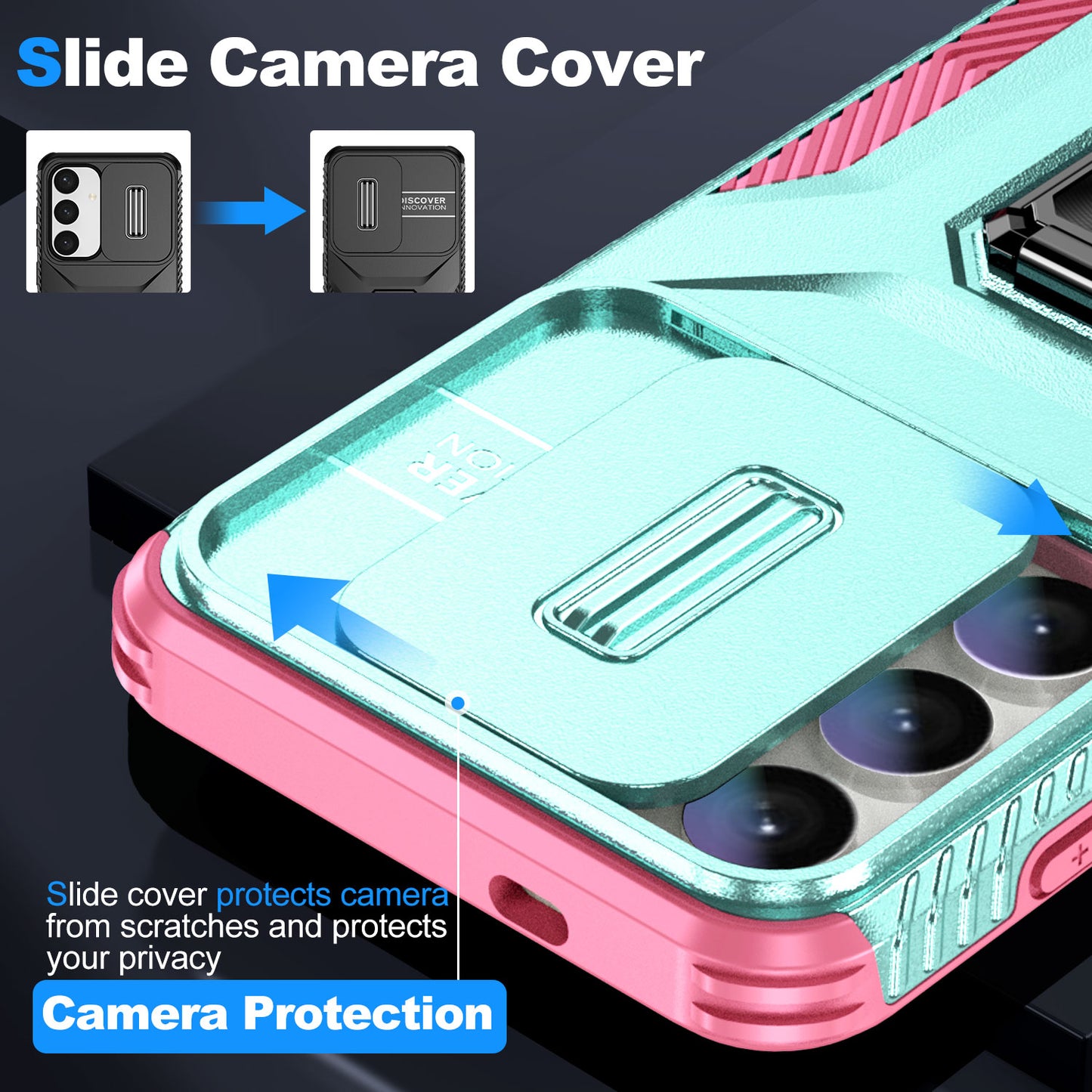 For Samsung Galaxy S24 Case Kickstand PC+TPU Phone Cover Support Magnetic Car Mount - Cyan+Pink