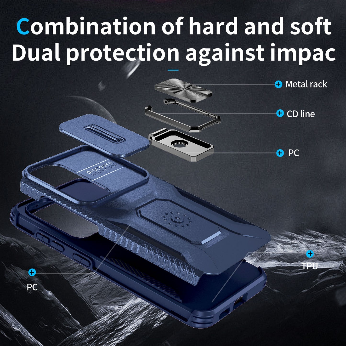 For Samsung Galaxy S24 Case Kickstand PC+TPU Phone Cover Support Magnetic Car Mount - Blue