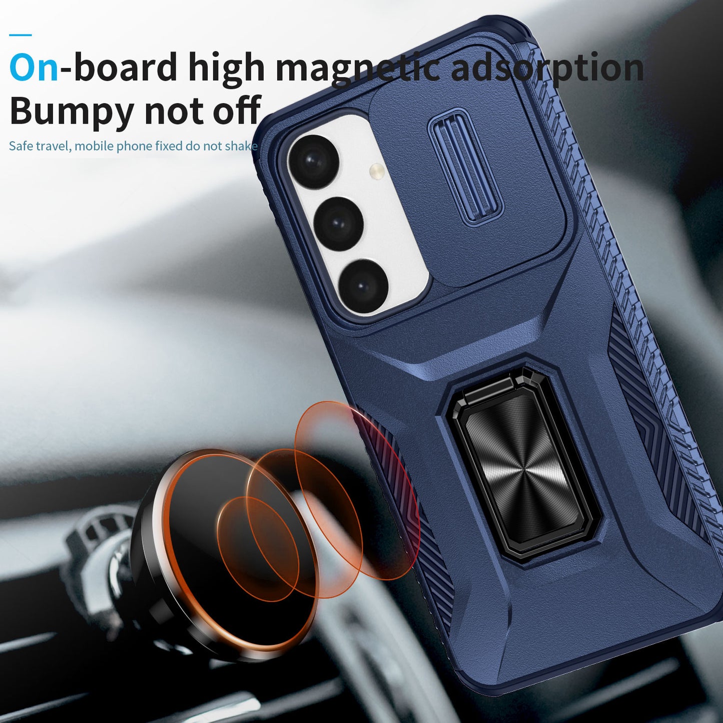 For Samsung Galaxy S24 Case Kickstand PC+TPU Phone Cover Support Magnetic Car Mount - Blue