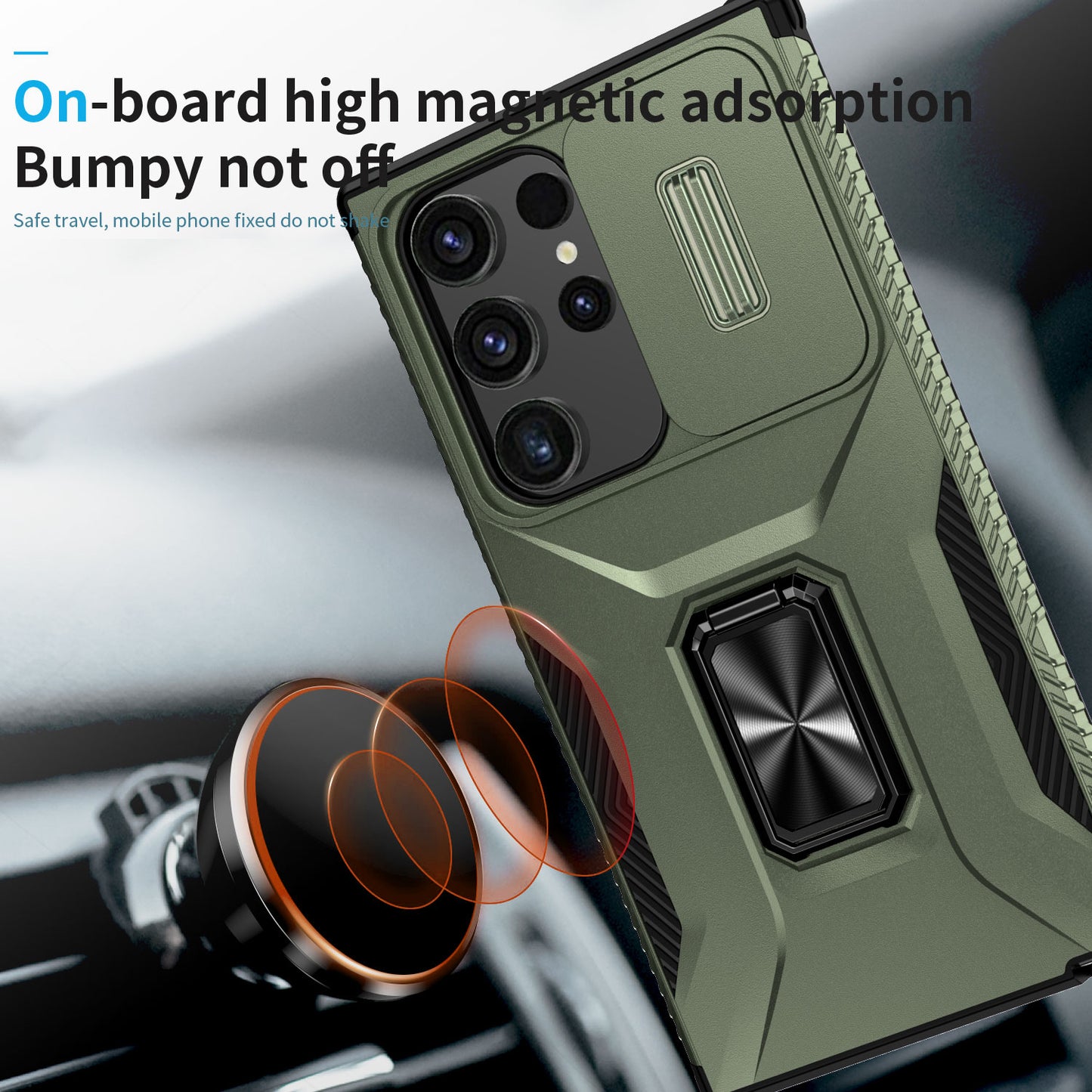 For Samsung Galaxy S24 Ultra Case Rotate Kickstand Slide Lens Window Phone Cover - Green
