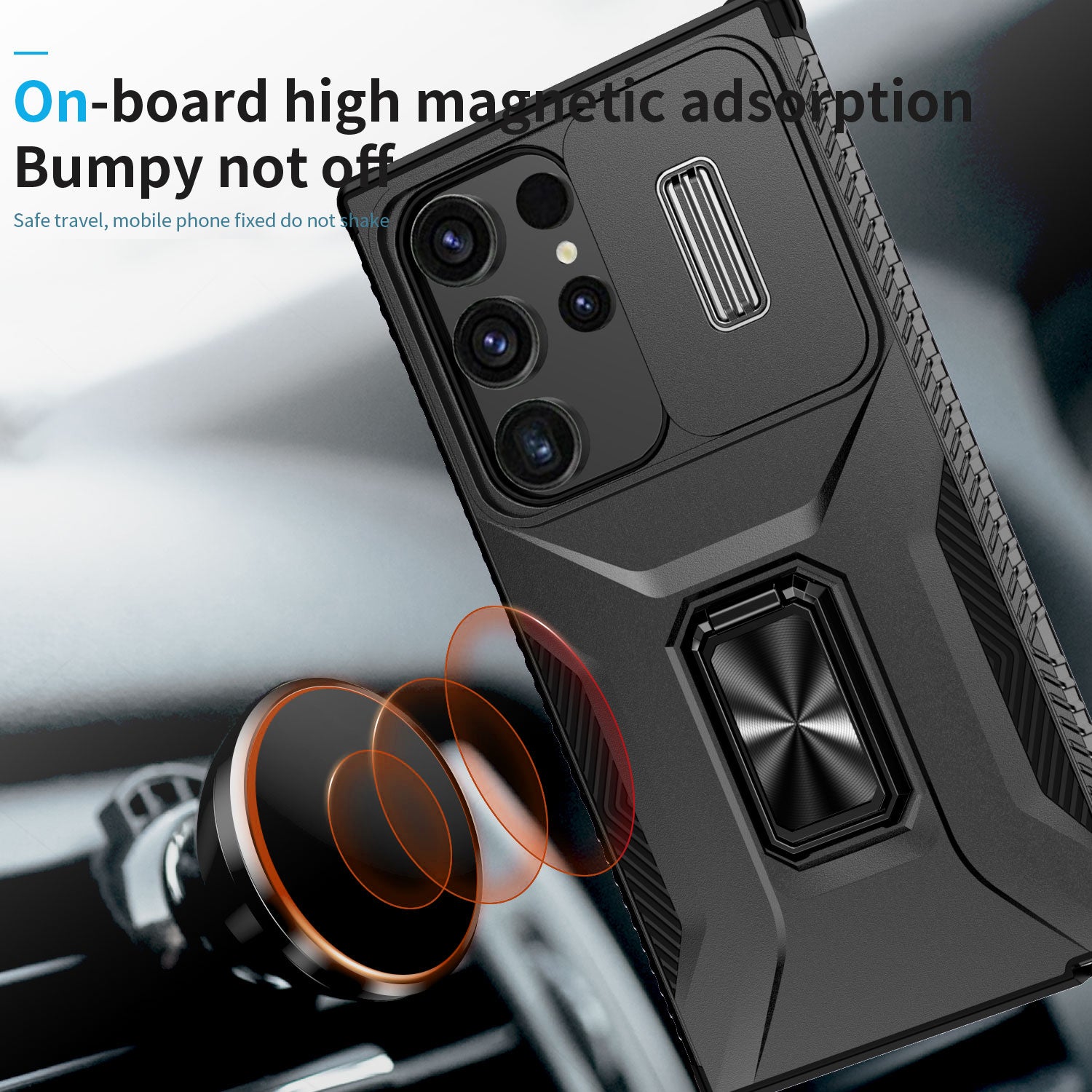 For Samsung Galaxy S24 Ultra Case Rotate Kickstand Slide Lens Window Phone Cover - Black