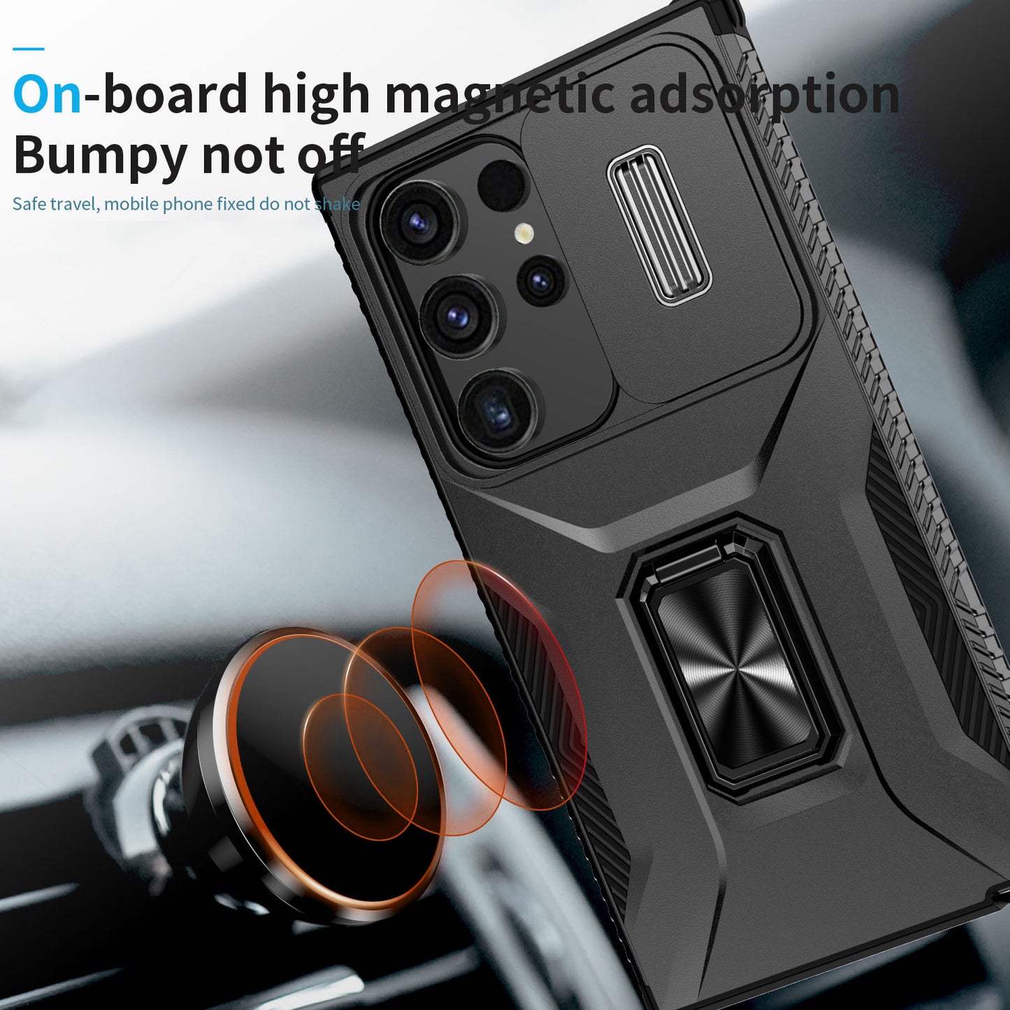 For Samsung Galaxy S24 Ultra Case Rotate Kickstand Slide Lens Window Phone Cover - Black