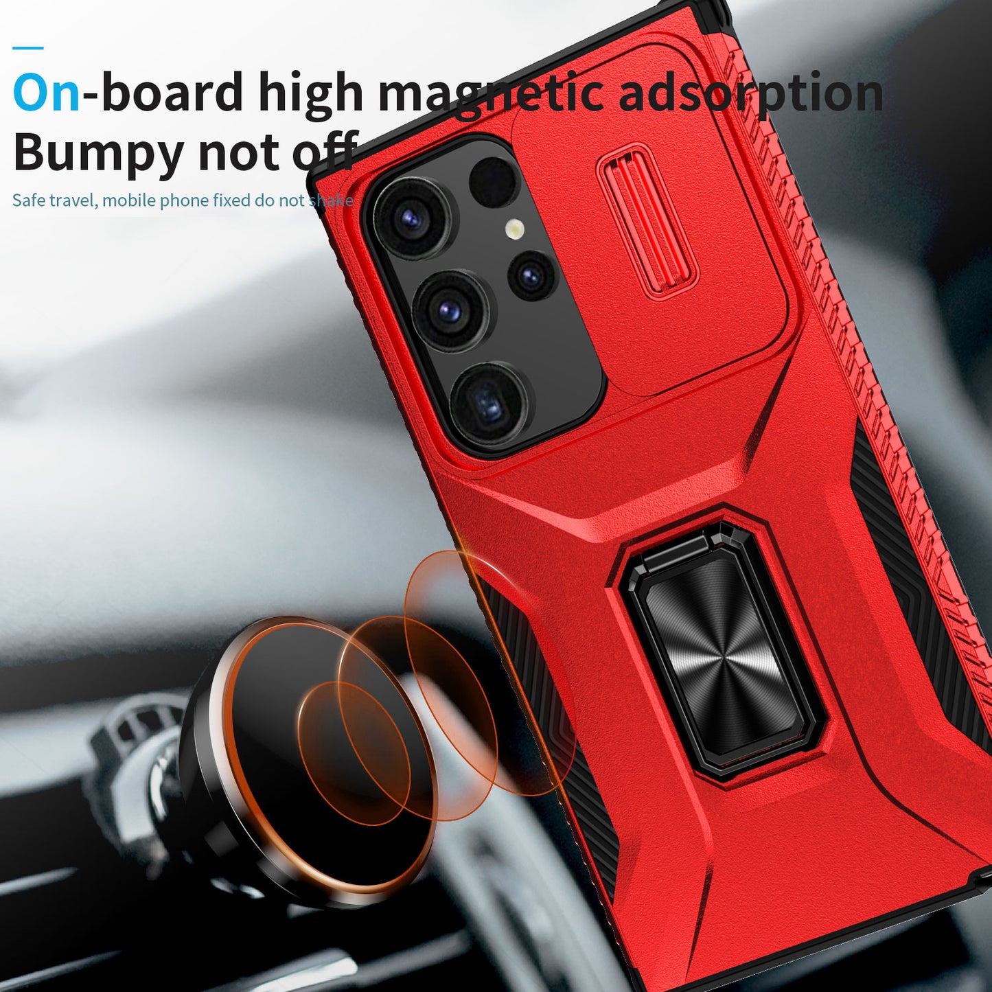 For Samsung Galaxy S24 Ultra Case Rotate Kickstand Slide Lens Window Phone Cover - Red
