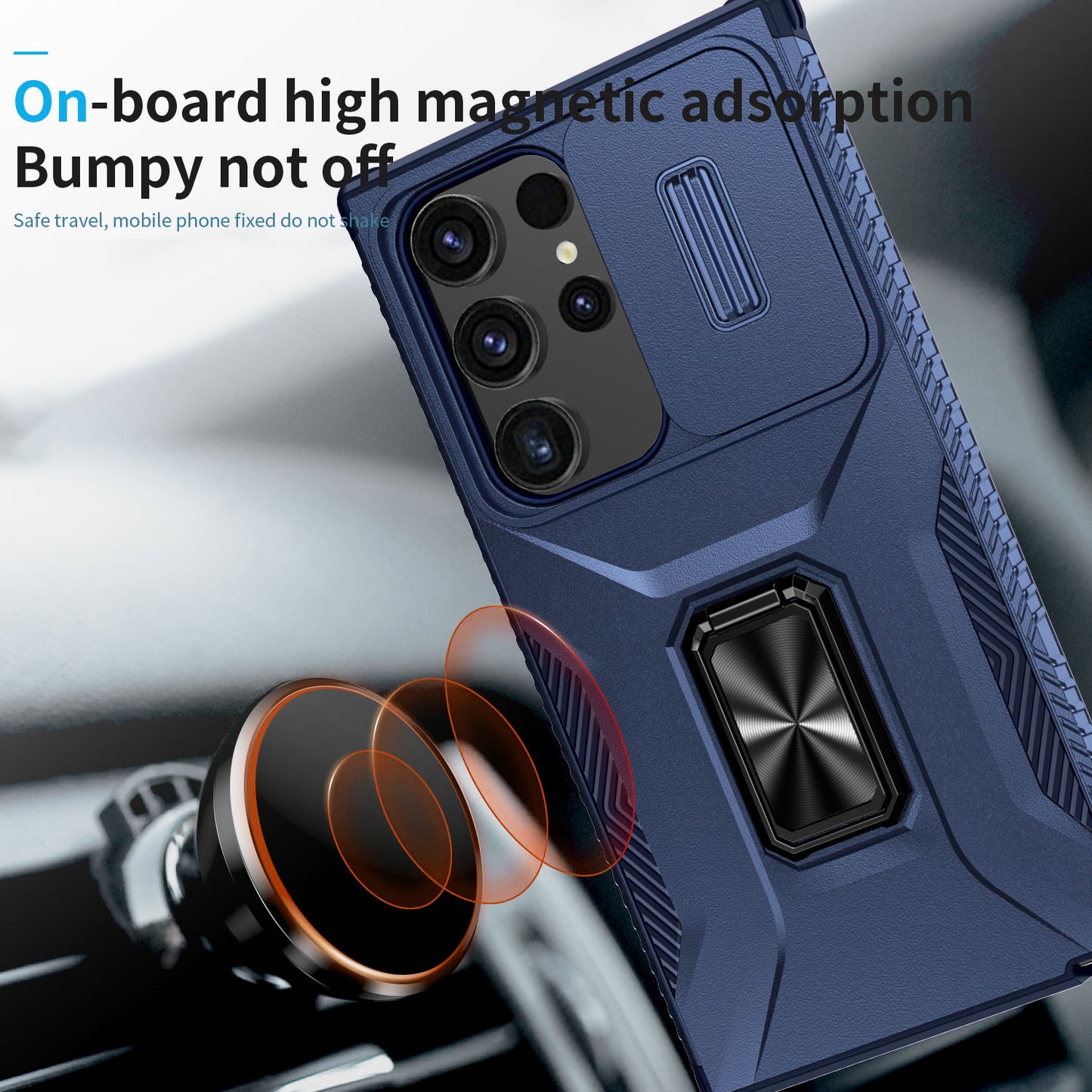 For Samsung Galaxy S24 Ultra Case Rotate Kickstand Slide Lens Window Phone Cover - Blue