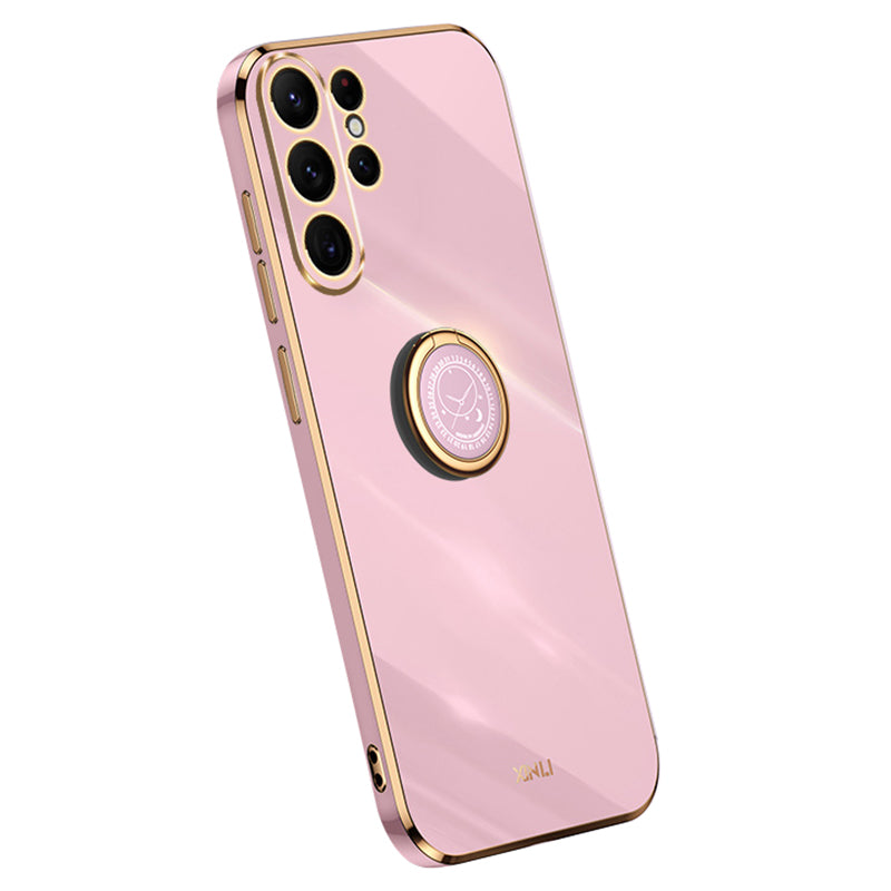 XINLI For Samsung Galaxy S24 Ultra Cover Electroplated TPU Phone Case with Ring Kickstand - Purple