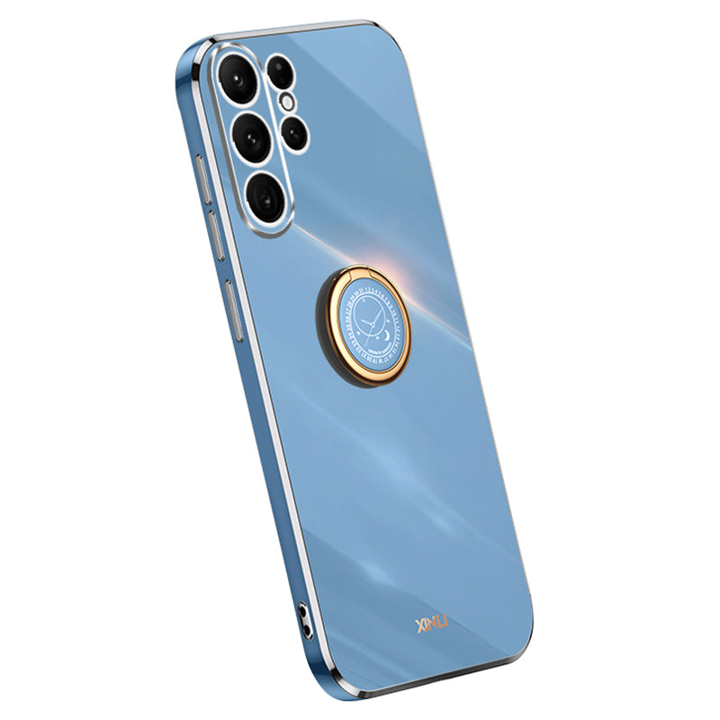 XINLI For Samsung Galaxy S24 Ultra Cover Electroplated TPU Phone Case with Ring Kickstand - Blue