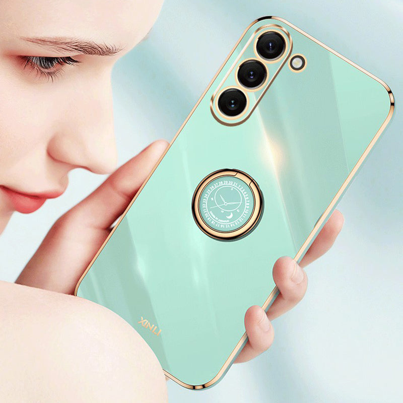 XINLI For Samsung Galaxy S24 Case Electroplated TPU Phone Ring Kickstand Back Cover - Red