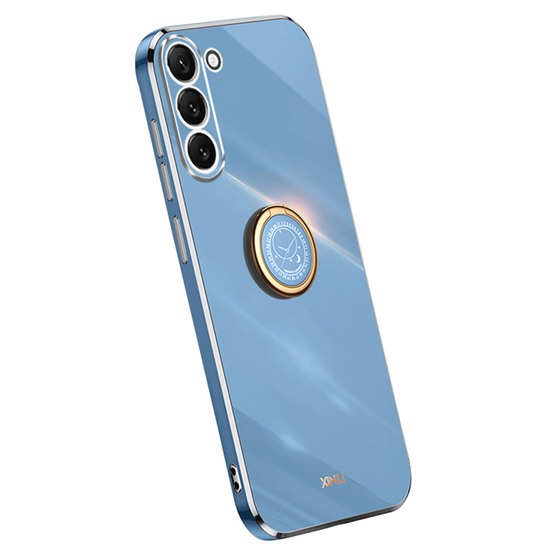 XINLI For Samsung Galaxy S24 Case Electroplated TPU Phone Ring Kickstand Back Cover - Blue