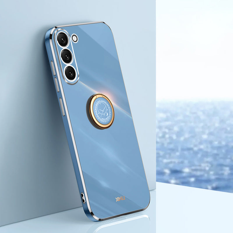 XINLI For Samsung Galaxy S24 Case Electroplated TPU Phone Ring Kickstand Back Cover - Blue