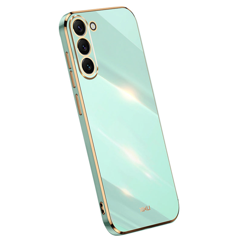 XINLI For Samsung Galaxy S24 Case Stylish Golden Edge TPU Phone Back Cover - Cyan