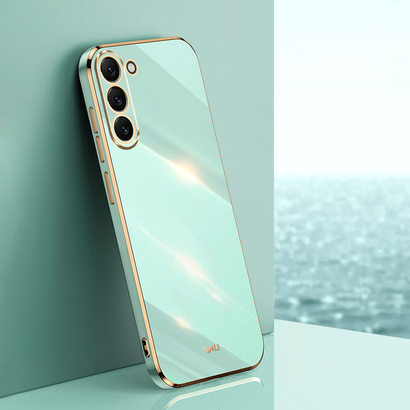 XINLI For Samsung Galaxy S24 Case Stylish Golden Edge TPU Phone Back Cover - Cyan