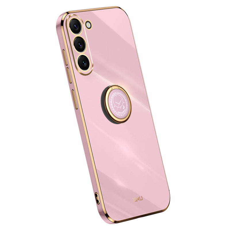 XINLI For Samsung Galaxy S24+ Cover Golden Edge TPU Phone Case with Ring Kickstand - Purple