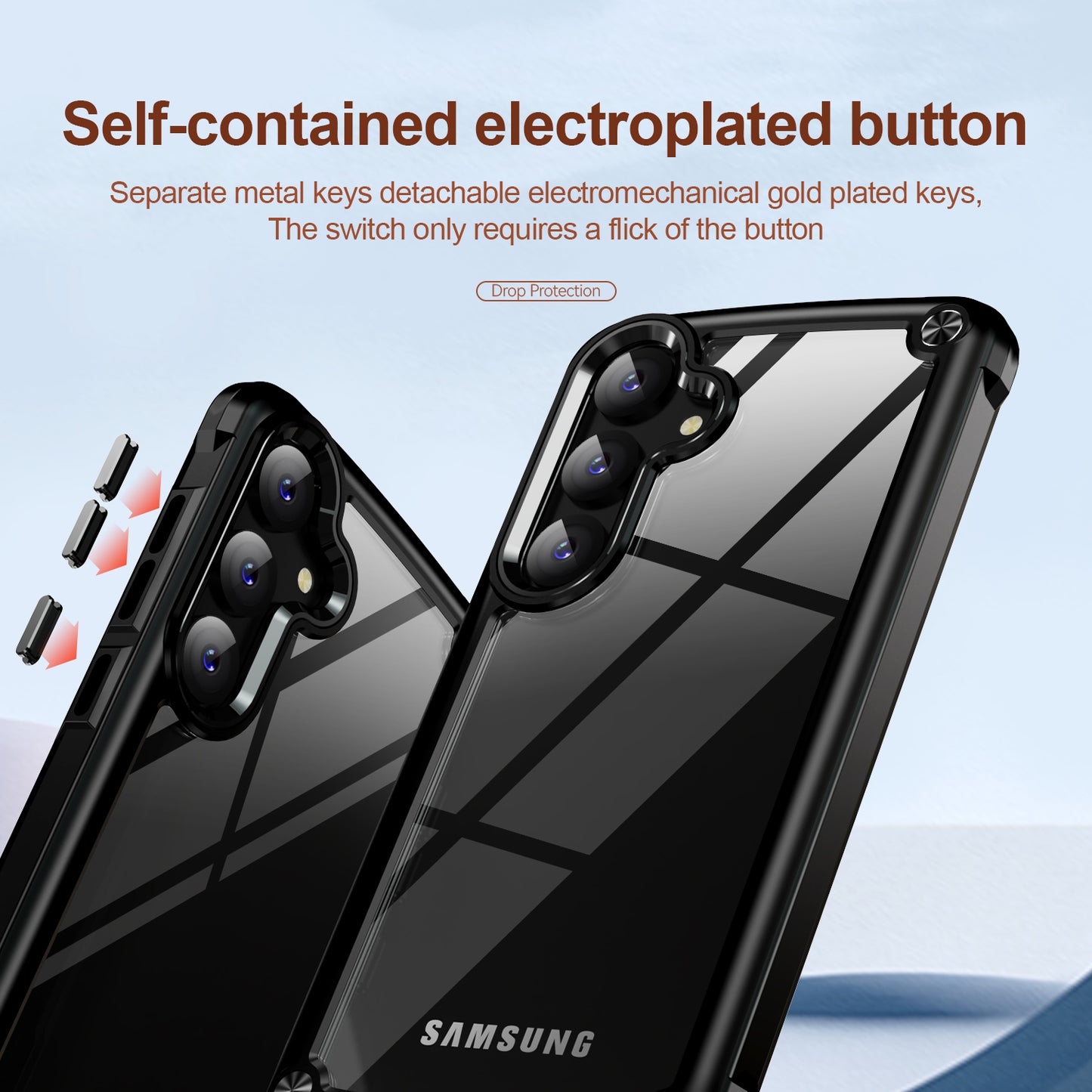 For Samsung Galaxy S24 Phone Case Shockproof PC+TPU Phone Cover with Alloy Lens Frame - Black
