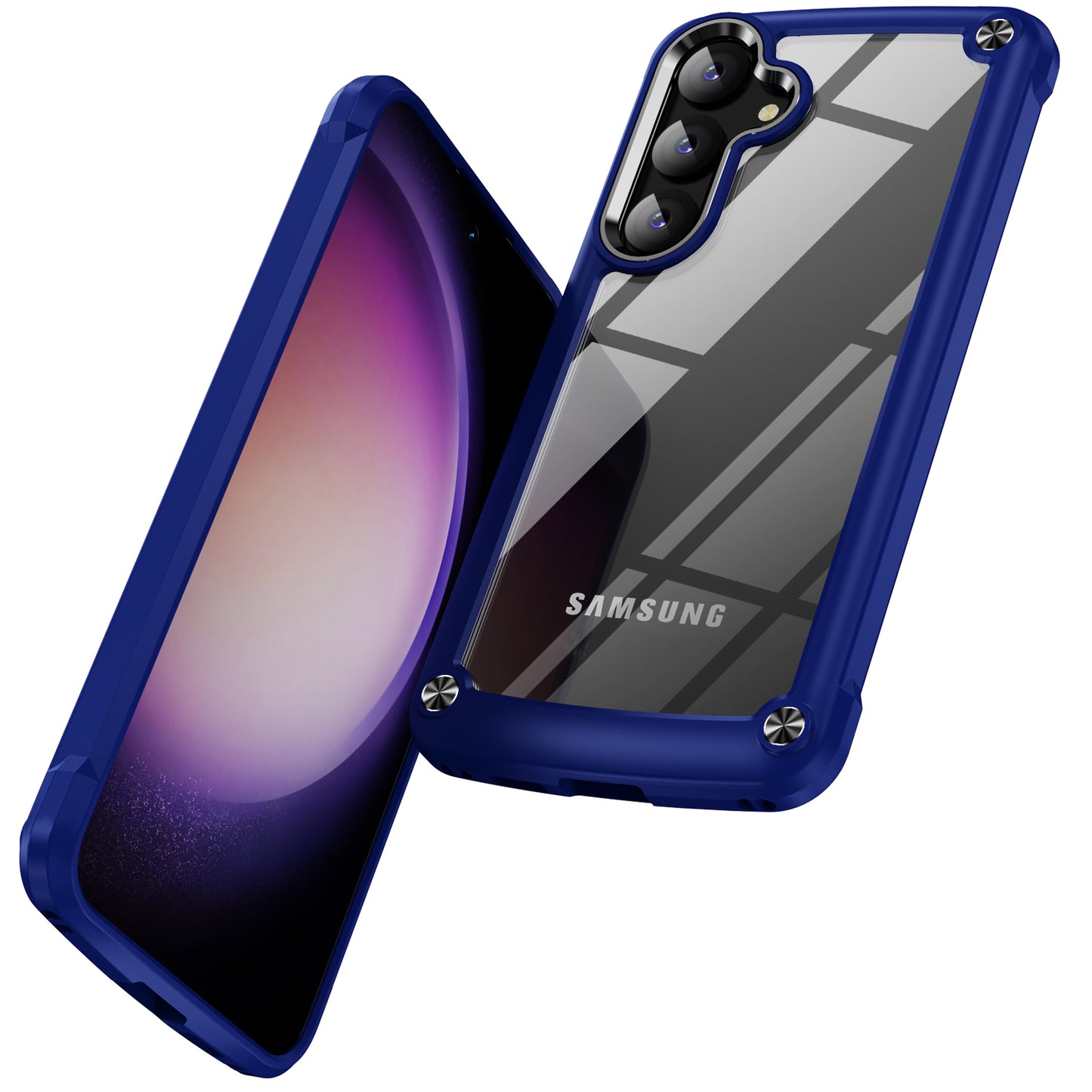 For Samsung Galaxy S24 Phone Case Shockproof PC+TPU Phone Cover with Alloy Lens Frame - Blue+Black